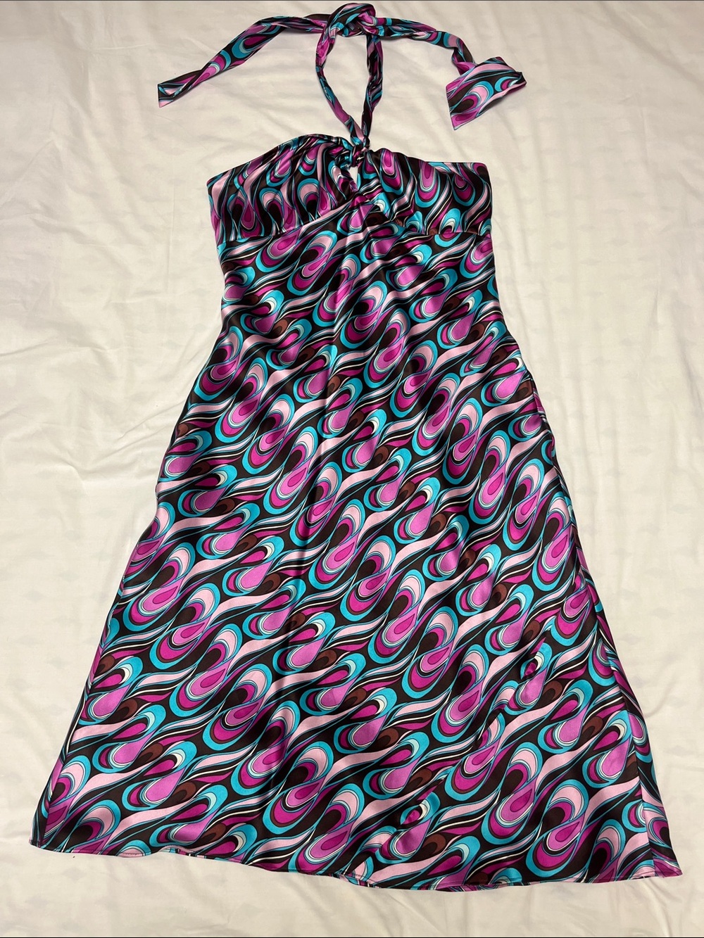 100% Silk Laundry By Shelli Segal Swirl Pattern Halter Dress.